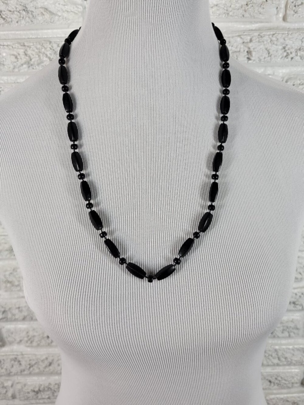Black‎ Matte Bead Necklace 24" Long Graduated Boho Statement Strand N5E